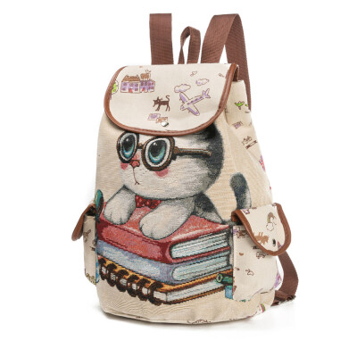 

Women Canvas Backpack Cartoon Cat Pattern School Bag Pockets Casual Vintage Bag Travel Ruchsack