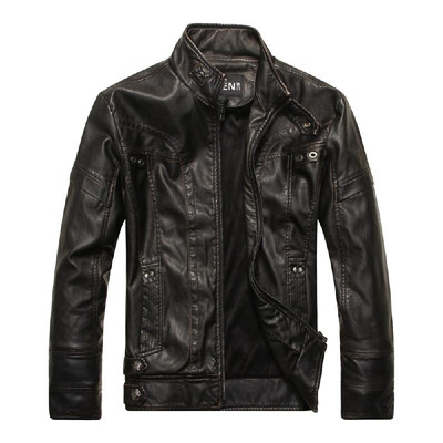 

High-quality Fashion Leather Jacket Men PU Leather Stand Collar Motorcycle Jacket