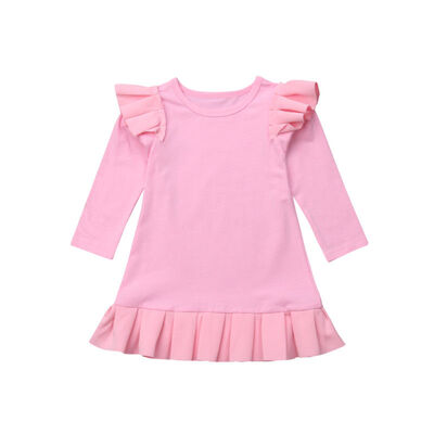 

Cotton Kids Baby Girls Dress Ruffle Long Sleeve Party Tutu Dress Clothes 1-6Y