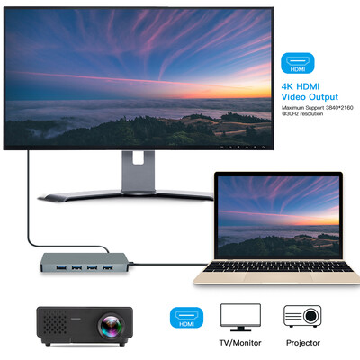 

10 in 1 Miltifunctional Docking Station USB C to USB30 4K HD 1080P VGA 1Gbps Ethernet Network 60W PD SDMicro SD Card Reader Hub