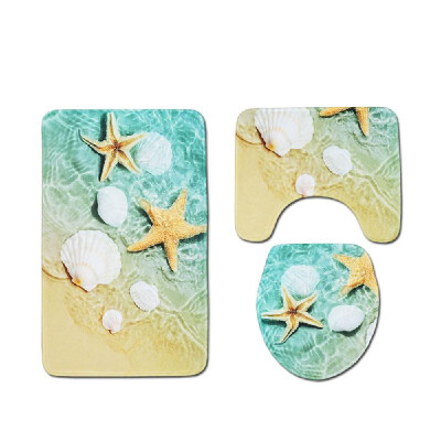 

3Pcs Summer Sandbeach Coconut Palm Starfish Printing Patern Mats Kit Bathroom Toilet Non-Slip Cover