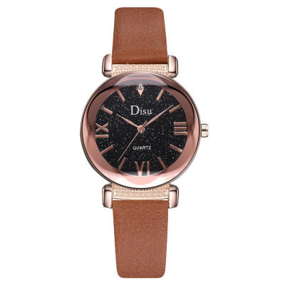 

DISU Luxury Womens Watches Starry Sky Dial Ladies Quartz Wristwatch Leather Strap Fashion Dress Gift Clock Reloj De Mujer