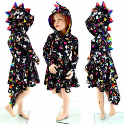 

UK Kids Dinosaur Rainbow Costume Baby Girls Princess Dress Up Party Cosplay Set