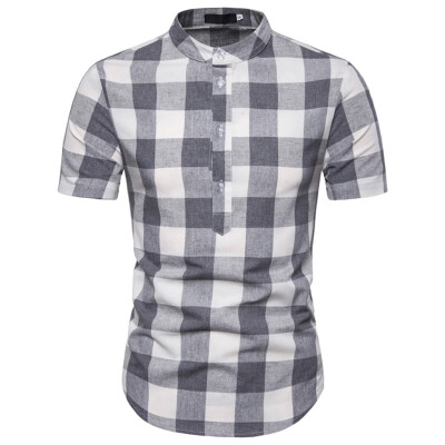 

Toponeto Men Casual Summer Plaid Print Button Short Sleeve Hawaiian T-Shirt Tops Blouses