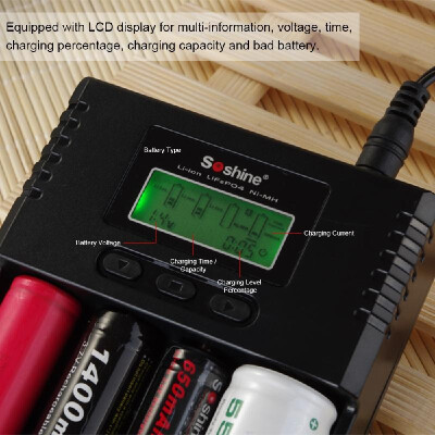 

Soshine Universal Intelligent Battery Charger 4 Slots LCD Display for Li-ion LiFePO4 Ni-MH Ni-Cd Battery