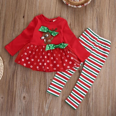 

Baby Girls Kids Child Tops T Shirt Striped Pants Outfits Set Clothes Pajamas Pjs