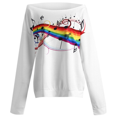 

Plus Size Drop Shoulder Music Notes Sweatshirt