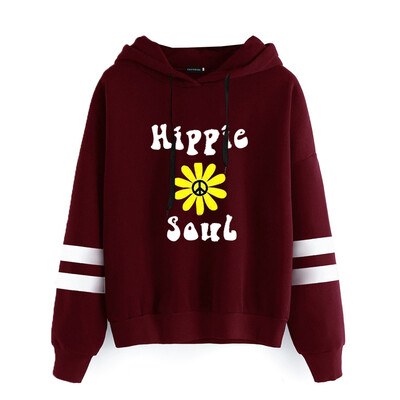 

Queenromen Unisex Hippie Soul Bus Peace Flower Women Hoodie Striped Sleeve Jumper Pullovers Hippy Gift Sweatshirt