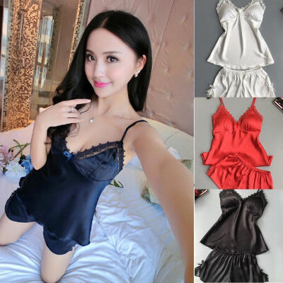 

Sexy Women&39s Satin Silk Sleepwear Pajamas Nightdress Lingerie Night Dress Skirt