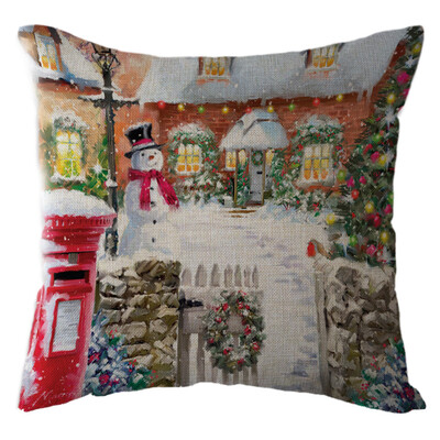 

〖Follure〗Christmas Snow House Pillow Case Linen Sofa Throw Cushion Cover Home Decor
