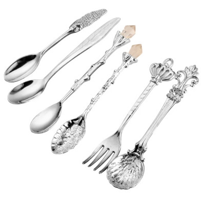 

Spoon Coffee Spoon Set Vintage Table Spoon Antique Tea Spoons Coffee Royal Style Metal Carved Fork Tablespoons 6 PcsSet 20