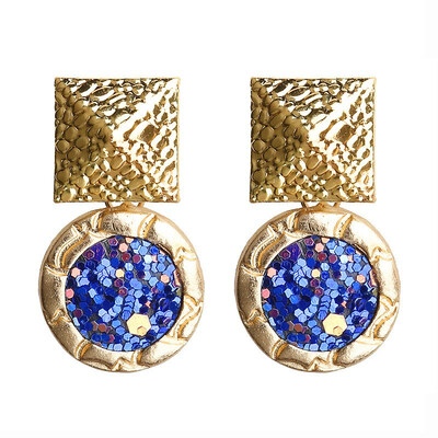 

EK841 Temperament Round Sequin Pendant Earrings for Women Retro Geometric Metal Square Dangle Earring Punk Party oorbellen