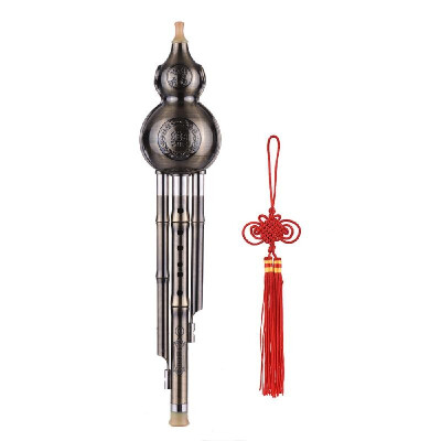 

Gorgeous Metal Wire Drawing Chinese Hulusi Gourd Cucurbit Flute Ethnic Wind Musical Instrument Key of C Aluminum Material Copper P