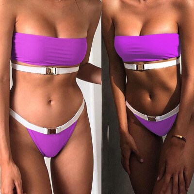 

Roseonmyhand Women Sexy Leopard Print Swimsuit Waist Buckle Bikini Set Beachwear