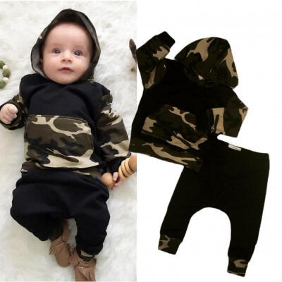 

Cute Baby Boys Camouflage Tops Hoodie Long Pants 2Pcs Outfits Set Clothes 0-3T