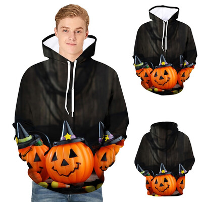

Toponeto Mens Scary Halloween Pumpkin 3D Print hooded Party Long Sleeve Hoodie Blouse