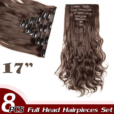 

Full Head Clip Synthetic in Hair Extensions 8 Piece 18 Clips Hairpiece Long Wave Curly Straight for Women