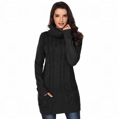 

Long sleeved turtleneck ribbed knit long sweater womens