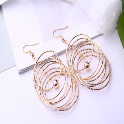 

1 Pair Fashion Earrings Geometrical Hoop Dangle Multi-layer Round Ear Stud Lady