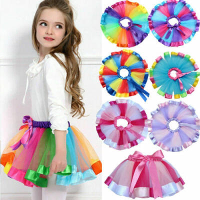 

US Rainbow Girls Tutu Skirt Kids Baby Handmade Colorful Tulle Mini Skirt 0-10Y