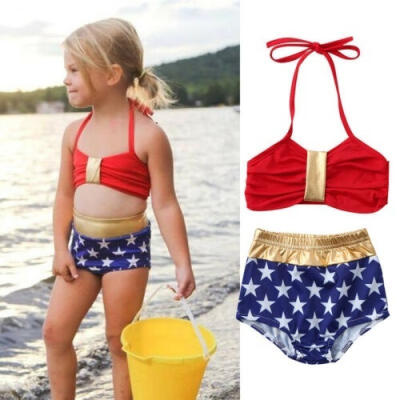 

Baby Girls Toddler Kids Stars Swimwear Swimsuit Bikini Tankini Set Bathing US