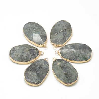 

Natural Labradorite Pendants with Iron Findings Faceted Drop Golden Gray 4044x2425x712mm Hole 2mm
