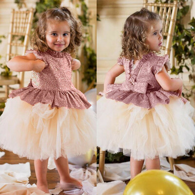 

Toddler Sequins Flower Girl Dress Princess Kids Baby Lace Party Wedding Bridesmaid Tulle Tutu Dress