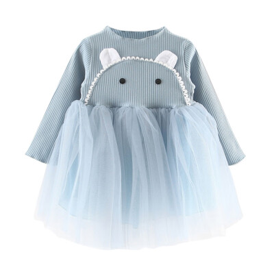 

Cotton Childrens Solid Color Lace Small Ear Princess Dress Cartoon Pattern Bow Dresses