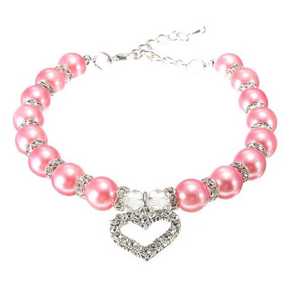 

Pet Dog Puppy Cat Pearls Necklace Collar Crystal Heart Charm Pendant