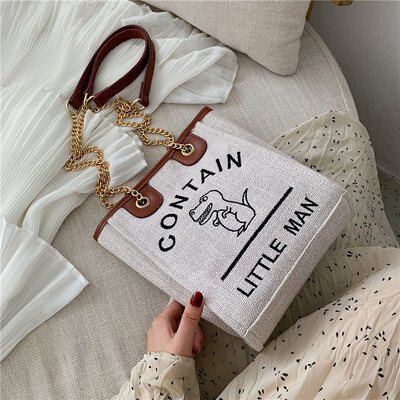 

Embroidered canvas bag 2019 new summer Korean fashion Joker shoulder bag chain slung bag