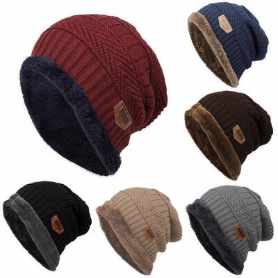 

Men Warm Knit Fur Baggy Beanie Winter Hat Cap Slouchy Skull Ski Hats