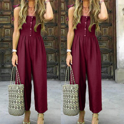 

Starmoon Womens Casual Summer Solid With Buttons Shoulder Strap Bandagws Casual Jumpsuit