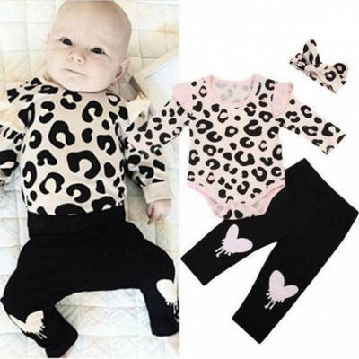 

3Pcs Newborn Infant Baby Girls Leopard Clothes Romper Playsuit Pants Outfits Set