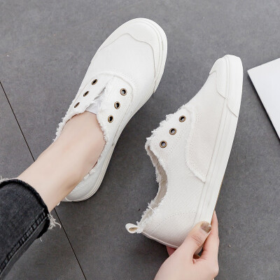 

White shoes women 2019 spring - summer style canvas shoes shallow foot lazy womens shoes summer Korean students flat shoes