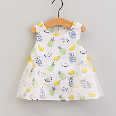 

Toddler Baby Kids Girls Sleeveless Fruit Print Patchwork Tulle Bow Dresses