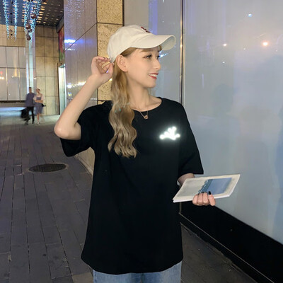 

Korean Style Stars Moon Pattern Reflective Tees Fashion Casual Womens Short-sleeved T-shirts