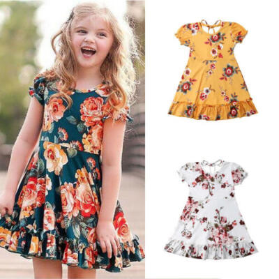 

US Summer Toddler Kid Baby Girls Floral Party Pageant Dress Short Sleeve Clothes