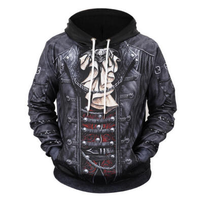 

Autumn Winter Casual Hooded Hoodies Creative 3D Print Fake Two Pieces Loose Sweatshirts For Men