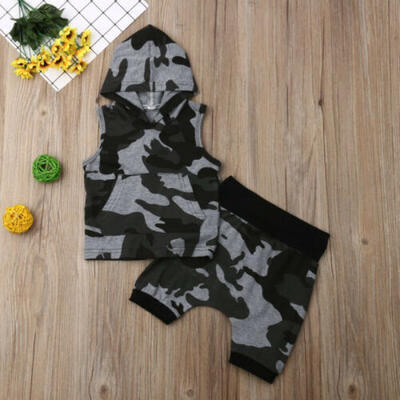 

Toddler Kid Baby Boys Camo Sleeveless Hooded Tops Pants Shorts Outfits Tracksuit