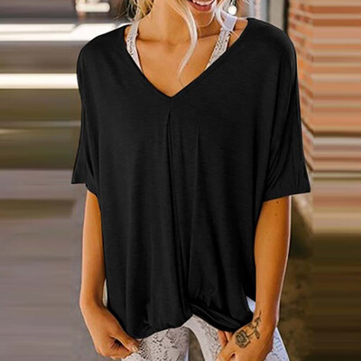 

Nomeni Women Girls Plus Size Solid Color Print Short Sleeved T-shirt Blouse Tops