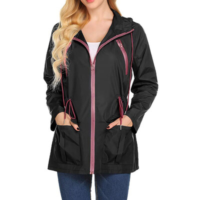 

Toponeto Womens Solid Rain Jacket Outdoor Jackets Waterproof Hooded Raincoat Windproof