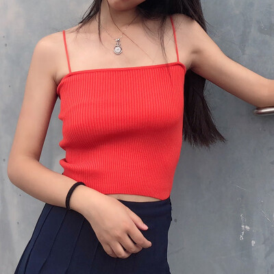 

Womens Spaghetti Strap Striped Knitted Camisole