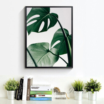 

Gobestart Green Plant Leaves Art Canvas Poster Print Nordic Style Frameless Painting Core