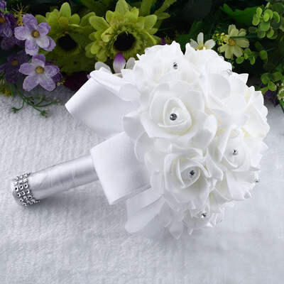 

New Hot 1 Piece Simple Cream Ivory Silk Bridal Bouquet Artificial Flowers Bridesmaid Bride Bouquet Decoration Customized