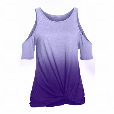 

Womens Gradient Sexy Round Neck Short Sleeve Knotted Top