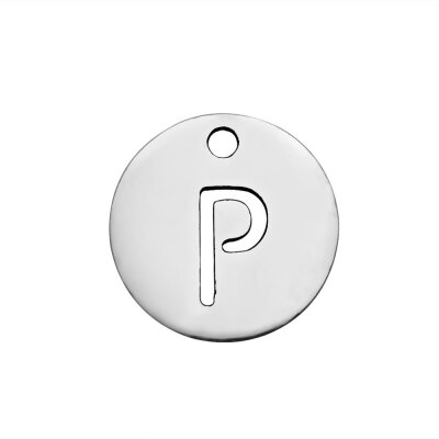 

304 Stainless Steel Charms Flat Round with Letter Stainless Steel Color LetterP 12x1mm Hole 15mm