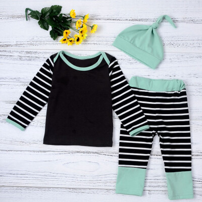 

Newborn Baby Boys Girls Outfit Clothes Stripe T-Shirt TopsLong PantsHat 1Set