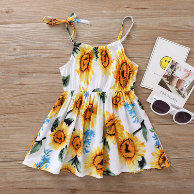 

Toddler Baby Girls Princess Floral Sunflower Beach Party Casual Dress Clothes