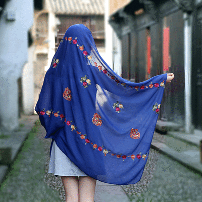 

Spring&autumn new national wind cashew flower cotton&linen scarf embroidery shawl retro embroidered silk scarf female travel shawl