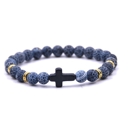 

Vintage Natural Stone 18 Colors Cross Charms Beads Bangles Bracelet